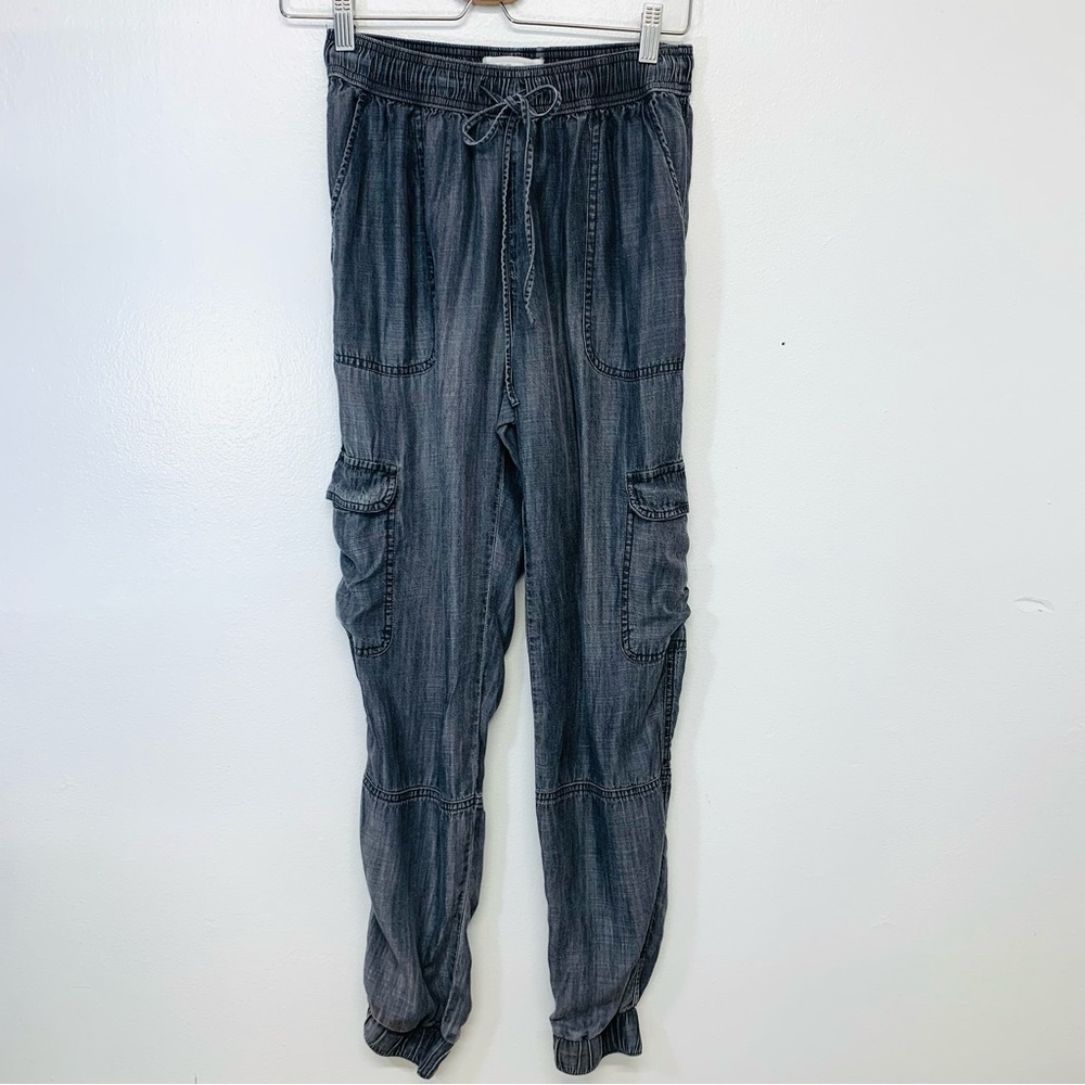 Abercrombie & Fitch Cargo Joggers Woman Small Gray Chambray Pull On Cinch Ankle